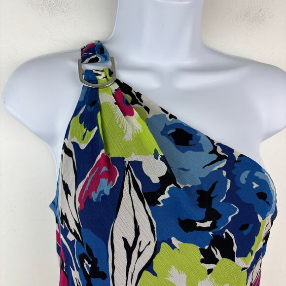 Ralph Lauren One Shoulder Floral Dress Asymmetric Chiffon Women’s 4 Gardencore - Picture 4 of 6